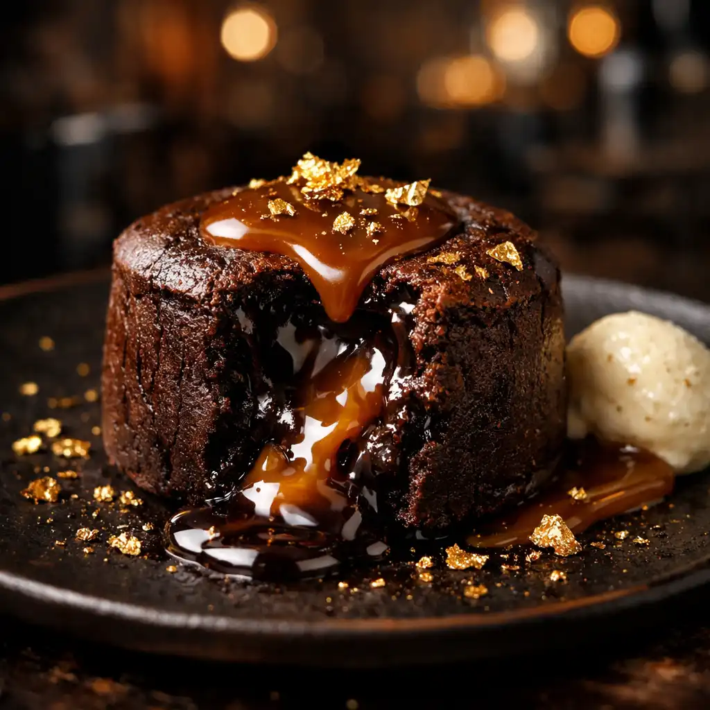 Fondant au chocolat noir et caramel fumé